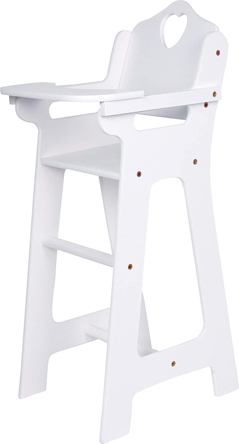 Chaise haute blanche pour poupée en bois