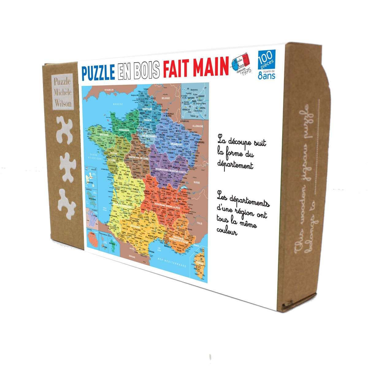 Carte de France en bois aimantée. Puzzle de la France