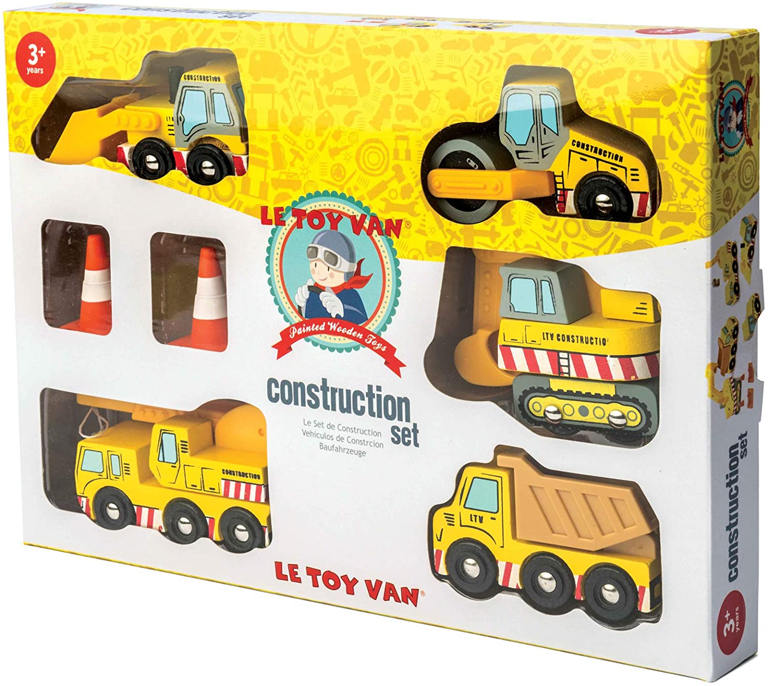 Le Set de Construction, véhicules de chantier en bois de la marque Le Toy  Van, ref TV442.