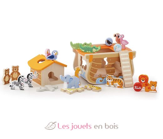 Jouet en bois pour tout-petits en forme d'arche de Noé - Cadeau de baptême  pour 2 à 3 garçons et filles - Trieur de formes - Jouets Montessori avec