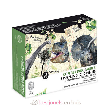 Coffret 3 puzzles dinosaures et posters V9626 Vilac 1