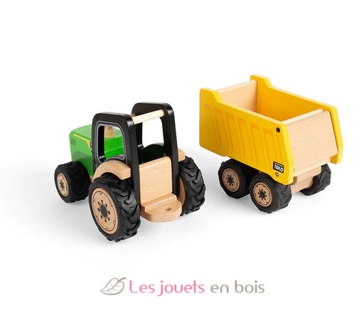 Tracteur avec remorque - VERT - Petite voiture en bois